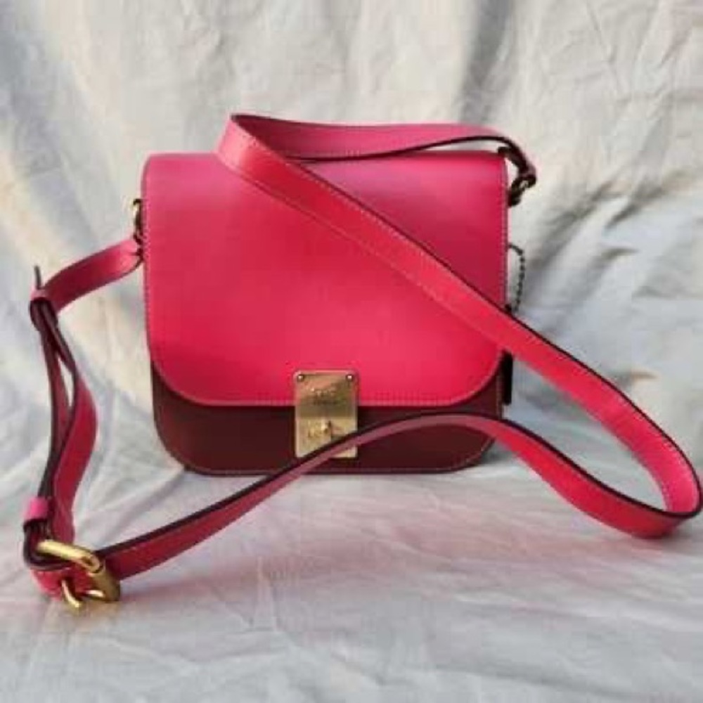 Coach holton color block leather saddle bag in brass pink multi